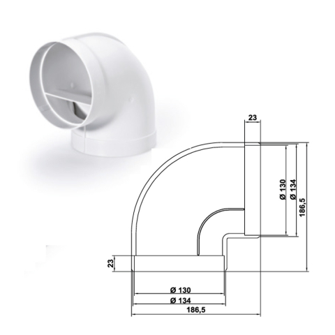 Kthesë 90° cilindrike – Ø 125 mm, kodi:4052014