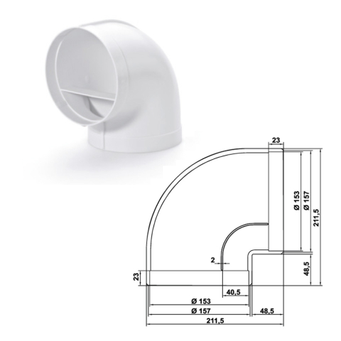 Kthesë 90° cilindrike – Ø 150 mm, kodi:4052015